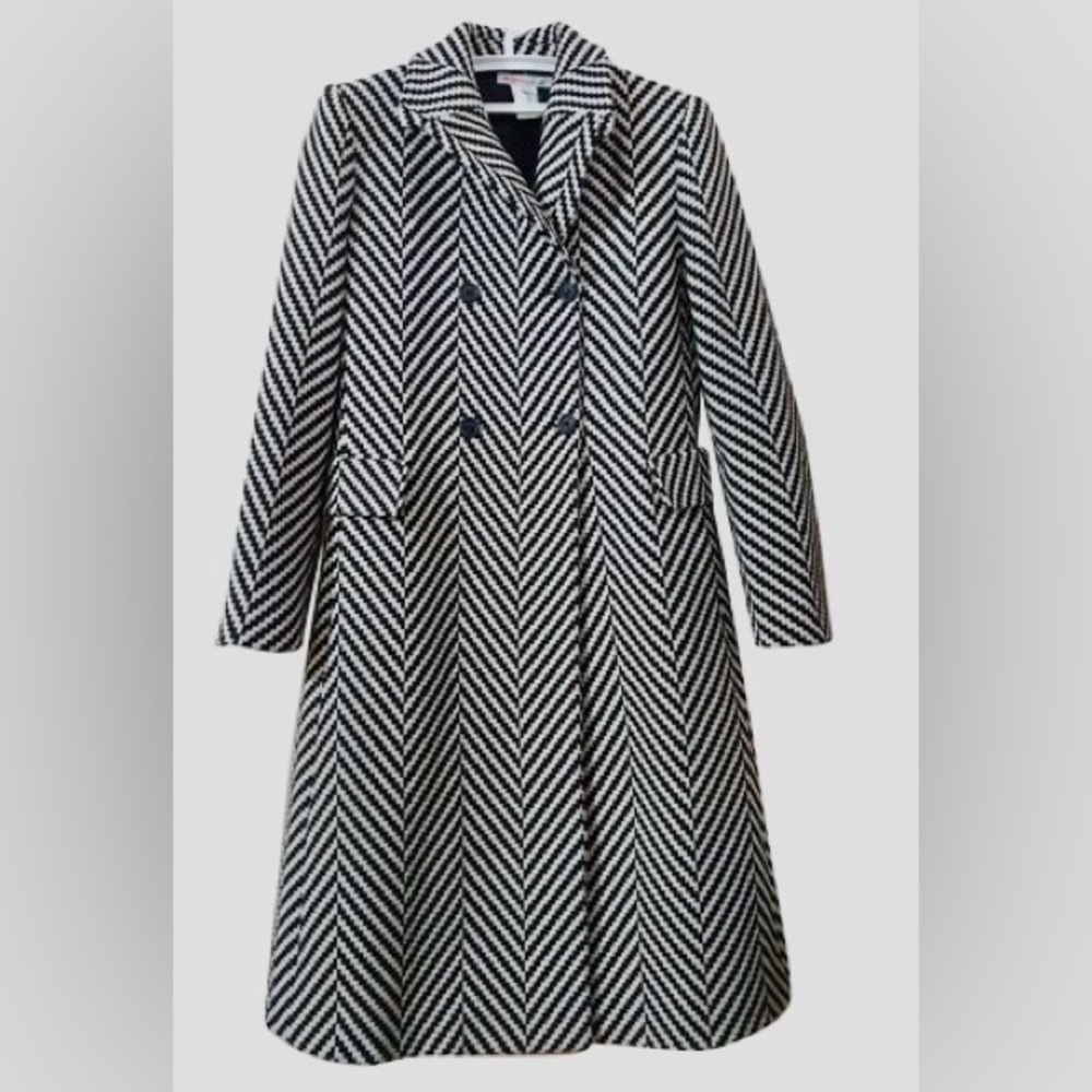 KORS MICHAEL KORS WOOL Black and White Herringbone Double Breasted Coat Size 8